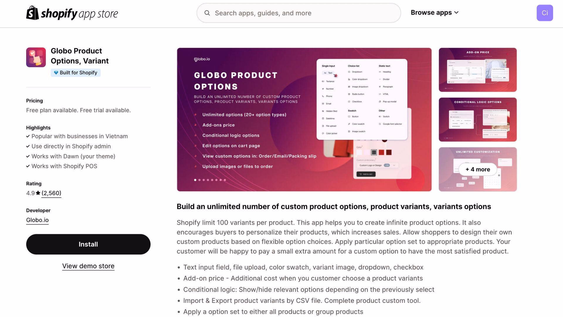Globo Product Options, Variant
